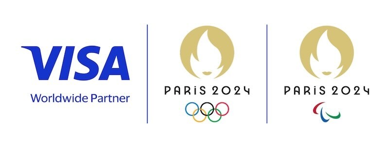 A combination of the Visa logo and the Paris 2024 Olympic and Paralympic Games logo representing their partnership.