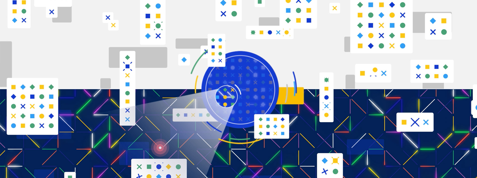 Graphic illustration representing artificial intelligence detecting fraud.