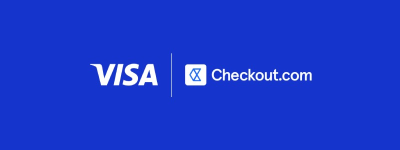 Visa and Checkout.com logos displayed side by side on a blue background