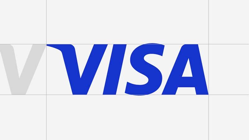 Visa Brand Mark image showing the official Visa logo on a grid background, illustrating logo usage guidelines.