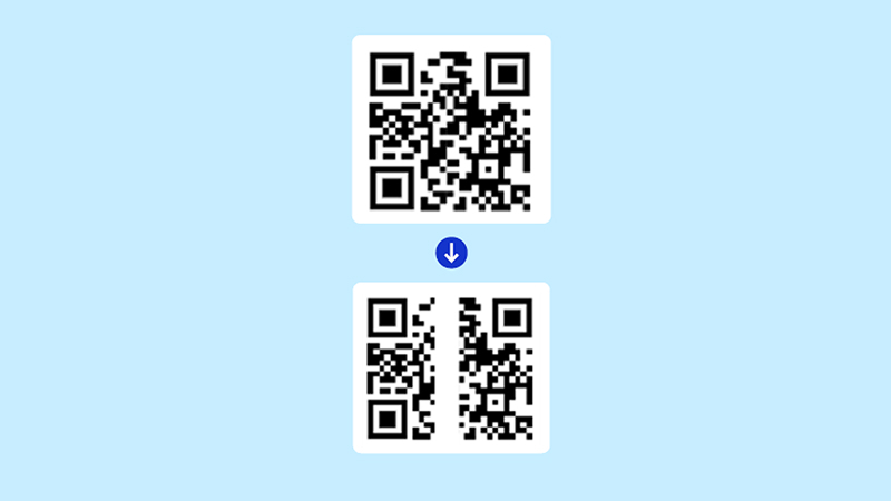 An active QR code next to an inactive QR code that is cut in half.