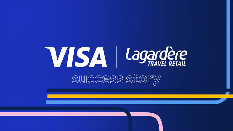 A combination of the Visa logo and the Lagardere Group logo featuring the words "Success Story"